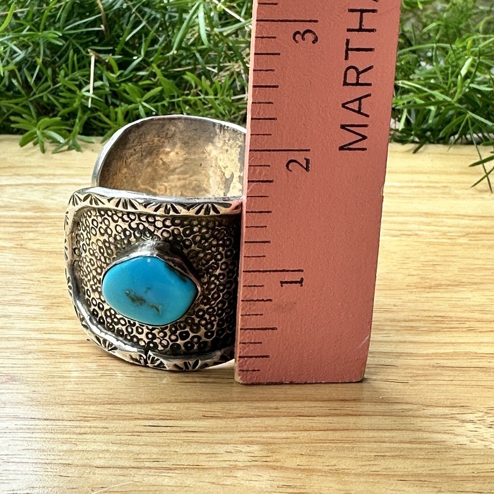 Hopi Watch Bracelet Size 7 Bisbee‎ Turquoise Lizard Signed CL Sterling 95.4g USA - Picture 11 of 13